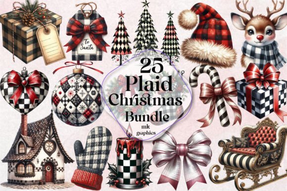 Black White Plaid Christmas Bundle: Modern Illustrations for Holiday Branding