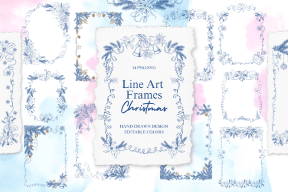 Blue Chinoiserie Christmas SVG Frames for Branding