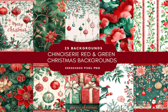 Chinoiserie Christmas Backgrounds: Elegant Illustrations for Holiday Branding