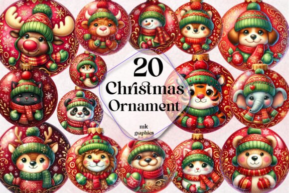 Christmas Ornament Animal Clipart Bundle for Illustrations