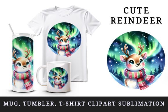 Christmas Reindeer Tumbler Mug Clipart for Crafts & Design