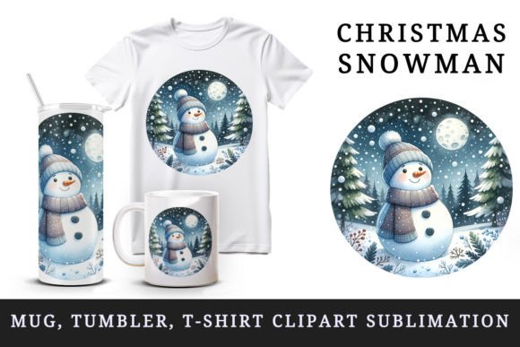 Christmas Snowman Tumbler, Mug, Clipart for Crafts