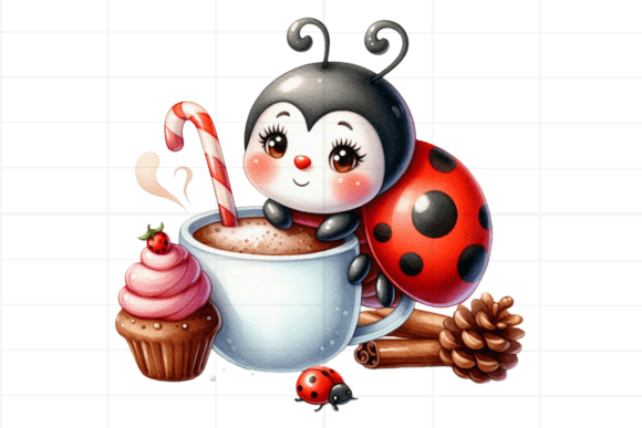 Cute Watercolor Ladybug with Hot Cocoa Illustrations Review