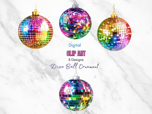Disco Ball Christmas Ornament Clipart for Modern Illustrations