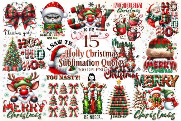 Holly Christmas Sublimation Quotes for Illustrations