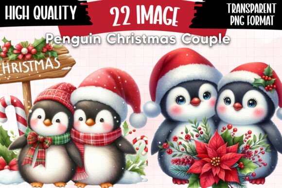 Penguin Christmas Couple in Love: A Review of These Illustrations