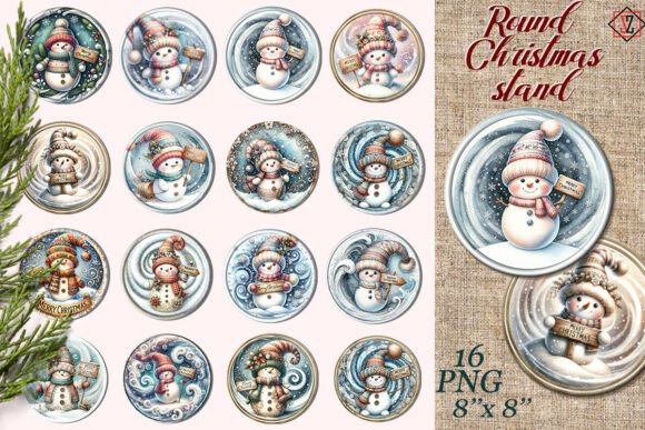 Set of Round Coasters with Snowmen: Illustrations for Crafting
