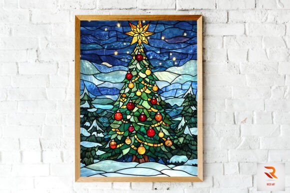 Stained Glass Christmas Tree Wall Art for Backgrounds