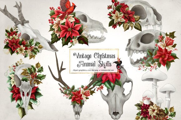 Vintage Christmas Animal Skulls: The Ultimate Illustrations for Edgy Branding
