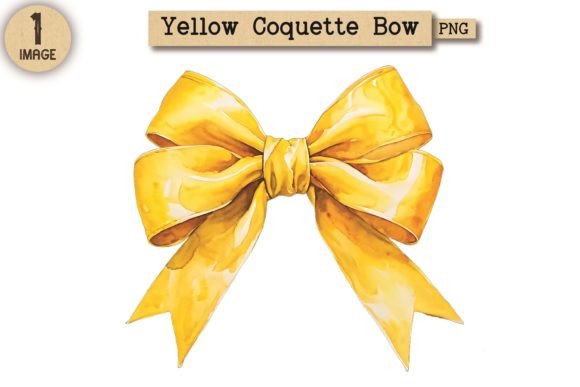 Vintage Yellow Coquette Bow PNG 12 in Illustrations