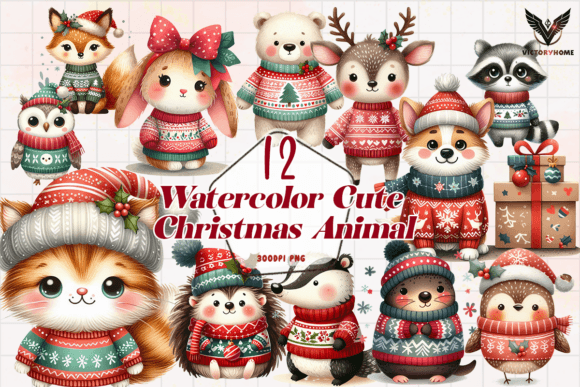 Watercolor Cute Christmas Animal Clipart Review