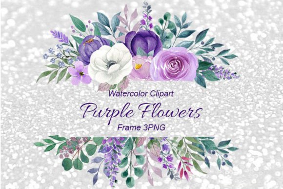 Watercolor Purple Flower Frame Clipart for Brand Identity
